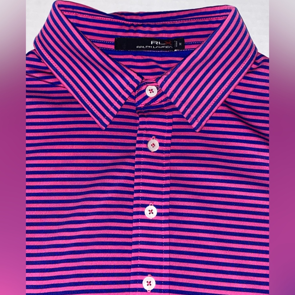 Ralph Lauren RLX DCC POLO PINK & NAVY Men SIZE MEDIUM EUC 0044